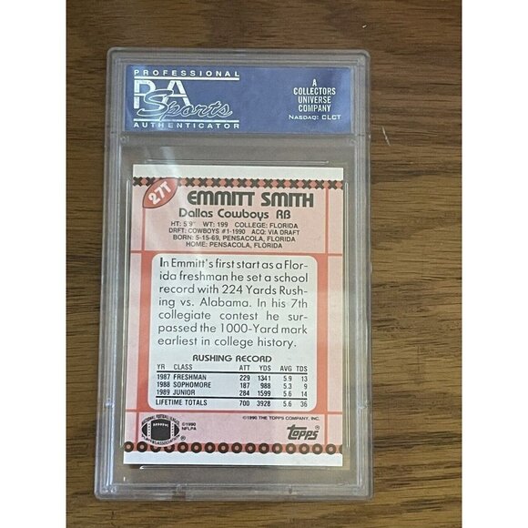 Emmitt Smith (GRADED 10) Topps 1990 Football‎ Trading Card - Picture 3 of 4